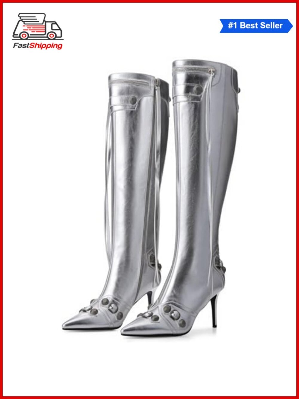✨ Women's Knee High Lace Up Stiletto Heel Boots Faux Leather Pointed Toe